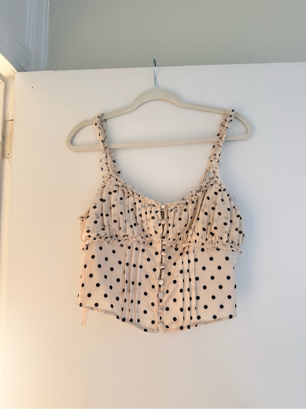 Kimchi Blue Cream Polka Dot Ruffle Cami